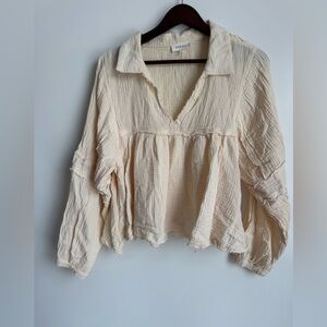 Bohme Gauze Textured Beige Cream Blouse size medium 100 cotton oversized boho